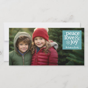 Cartes Pour Fêtes Annuelles Photo - Peace Love and Joy - Bleu clair
