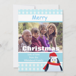 Cartes Pour Fêtes Annuelles Photo personnalisé de manchot et de flocons de nei