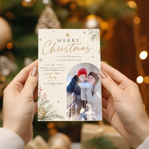 Cartes Pour Fêtes Annuelles Photo personnalisé de Noël élégant et vintage