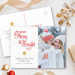 Cartes Pour Fêtes Annuelles Photo personnalisé Joyeux et Lumineux Script Étoil