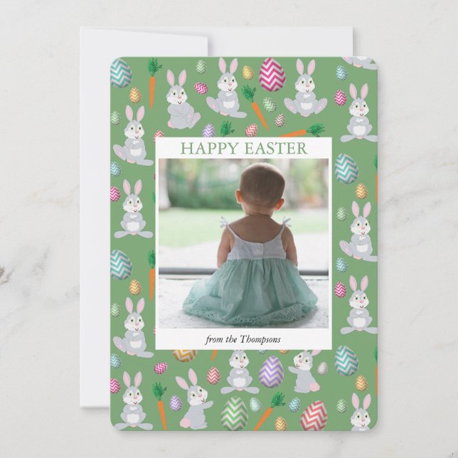 Cartes Pour Fêtes Annuelles Photo personnalisée Cute Green Lapin de Pâques lap (Devant)
