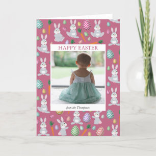 Cartes Pour Fêtes Annuelles Photo personnalisée Cute rose lapin lapin de Pâque