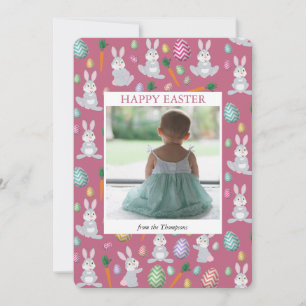 Cartes Pour Fêtes Annuelles Photo personnalisée Cute rose lapin lapin de Pâque