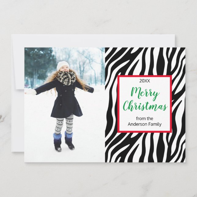 Cartes Pour Fêtes Annuelles Photo personnalisée de la bande Zebra de Noël mode (Devant)