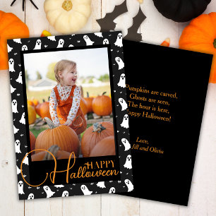 Cartes Pour Fêtes Annuelles Photo Personnalisée De L'Halloween Noir Et Orange