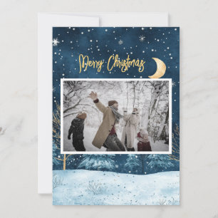 Cartes Pour Fêtes Annuelles Photo personnalisée de Noël en or bleu