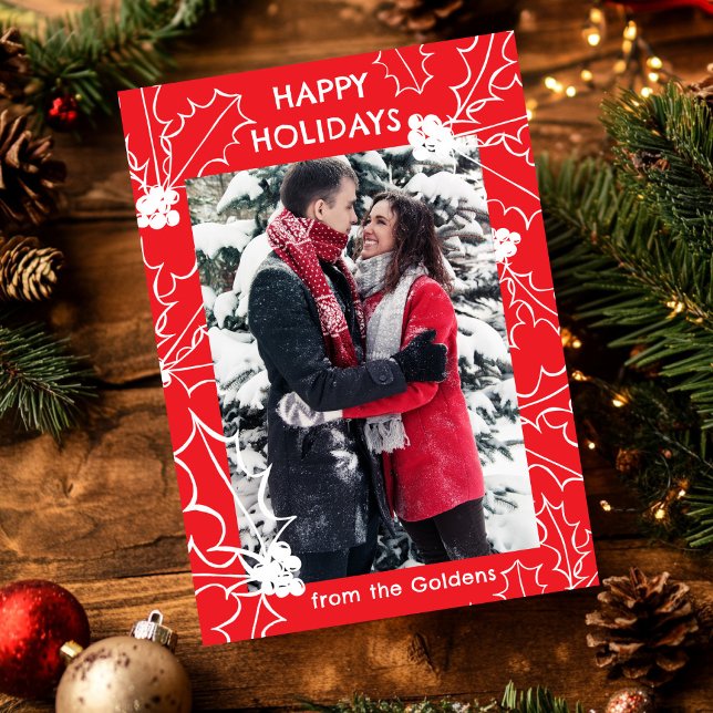 Cartes Pour Fêtes Annuelles PHOTO PERSONNALISÉE DE Noël Holly Berries (Holly Berries Christmas CUSTOM PHOTO Holiday Card
)