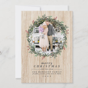 Cartes Pour Fêtes Annuelles Photo personnalisée et photo de Noël en bois rusti