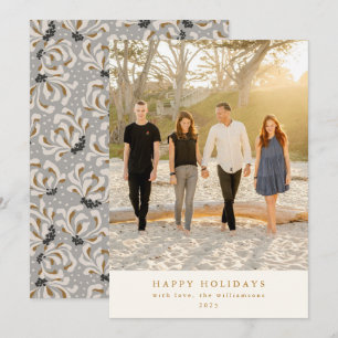 Cartes Pour Fêtes Annuelles Photo personnalisée Gris Botanique Élégant Vertica
