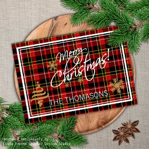 Cartes Pour Fêtes Annuelles Photo personnalisée Joyeux Noël Souhaite Tartan Mo