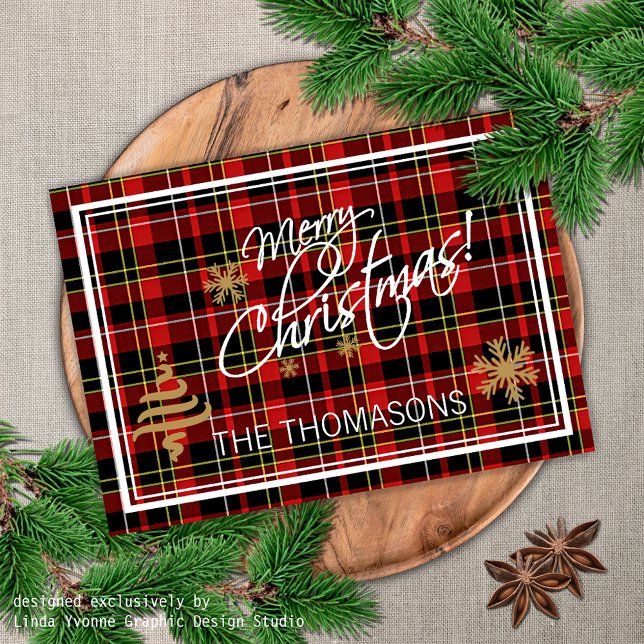 Cartes Pour Fêtes Annuelles Photo personnalisée Joyeux Noël Souhaite Tartan Mo (Créateur téléchargé)