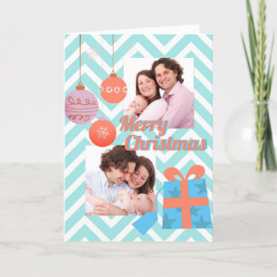 Cartes Pour Fêtes Annuelles Photo personnalisée moderne bleu Chevron Noël