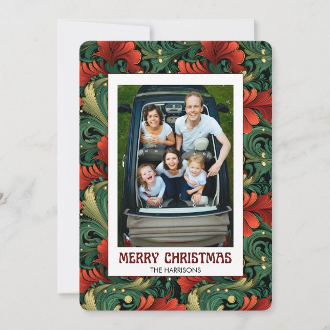 Cartes Pour Fêtes Annuelles Photo personnalisée Noël Art nouveau motif floral (Devant)