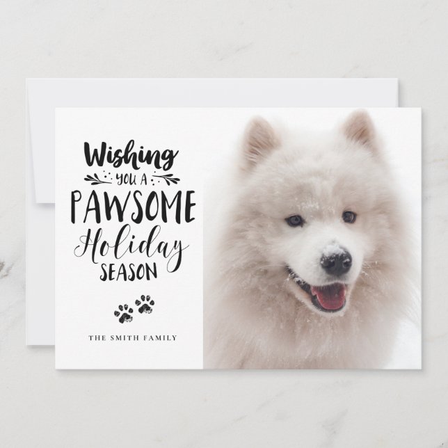 Cartes Pour Fêtes Annuelles Photo personnalisée Pet 2 | Pawsome Typographie Ho (Devant)