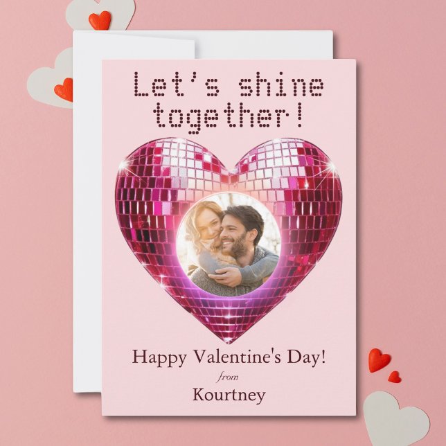 Cartes Pour Fêtes Annuelles Photo personnalisée Valentine's Day Disco Heart (Personalized Photo Valentine's Day Disco Heart Holiday Card)