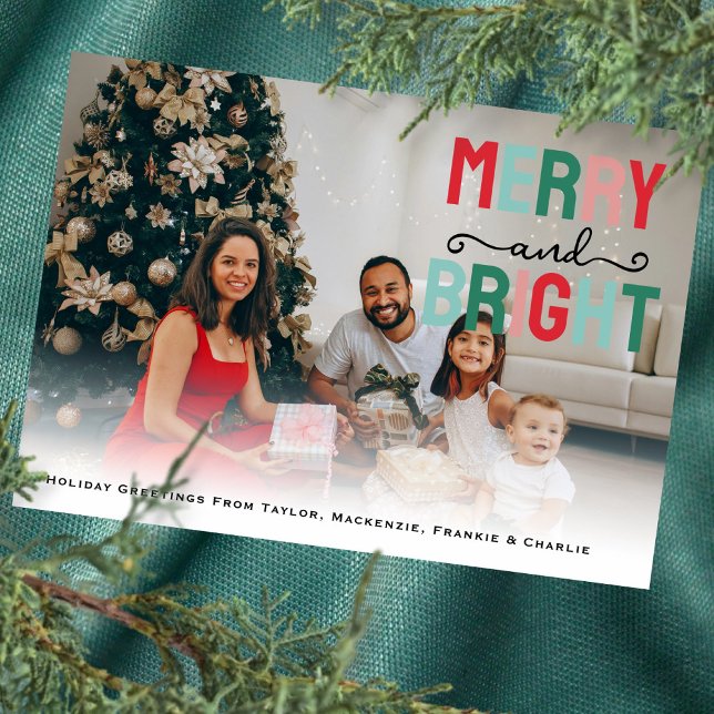 Cartes Pour Fêtes Annuelles Photo personnelle joyeuse et brillante (Merry and Bright Photo Personalized Holiday Card
by Ricaso. Add own photograph and text message)