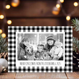 Cartes Pour Fêtes Annuelles Photo Plaid Buffalo noir et blanc Noël