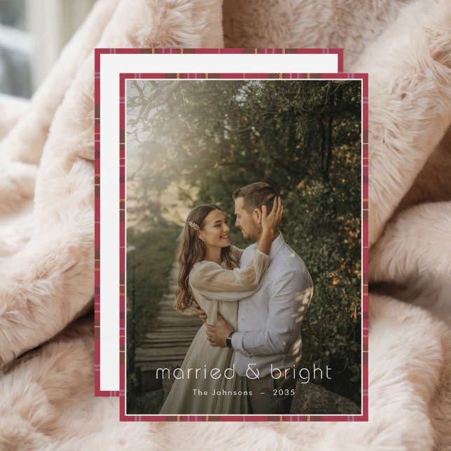 Cartes Pour Fêtes Annuelles Photo Plaid Christmas Marié et brillant Rustique B (Créateur téléchargé)