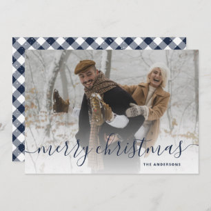 Cartes Pour Fêtes Annuelles Photo Plaid En vichy bleu Joyeux Noël