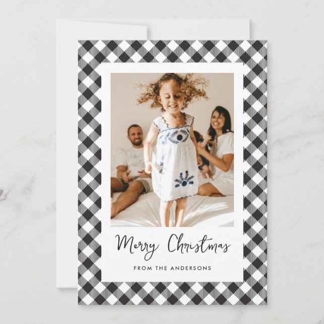 Cartes Pour Fêtes Annuelles Photo Plaid noir et blanc Joyeux Noël (Devant)