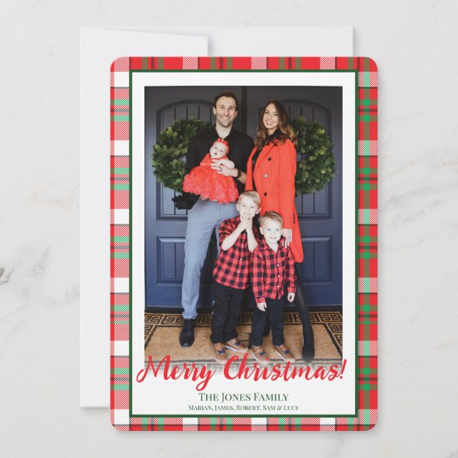Cartes Pour Fêtes Annuelles Photo Plaid Vert & Rouge Joyeux Noël (Devant)