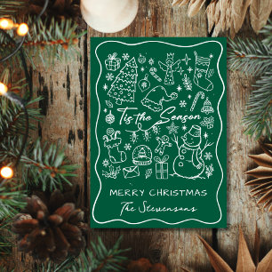 Cartes Pour Fêtes Annuelles Photo pliée verte et blanche dessinée à la main po