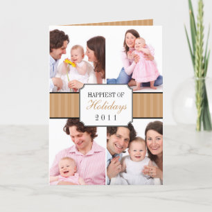 Cartes Pour Fêtes Annuelles Photo rayée de Noël de bande de brun classique de