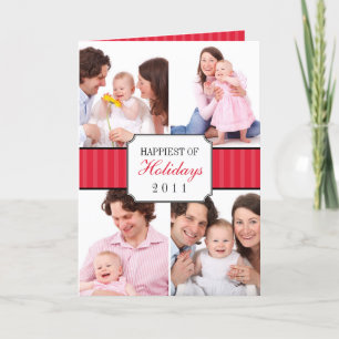 Cartes Pour Fêtes Annuelles Photo rayée rouge de Noël de bande de collage