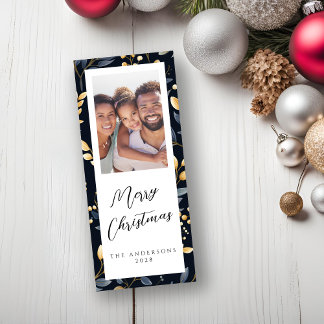 Cartes Pour Fêtes Annuelles Photo Rectangle Feuille de Noël Bleu Et Or