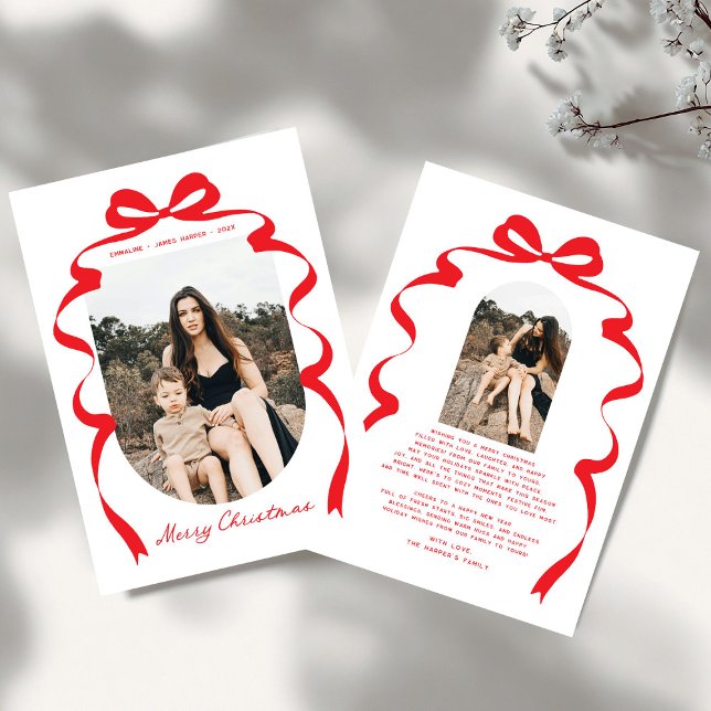 Cartes Pour Fêtes Annuelles Photo Red Bow moderne Joyeux Arche de Noël (Créateur téléchargé)