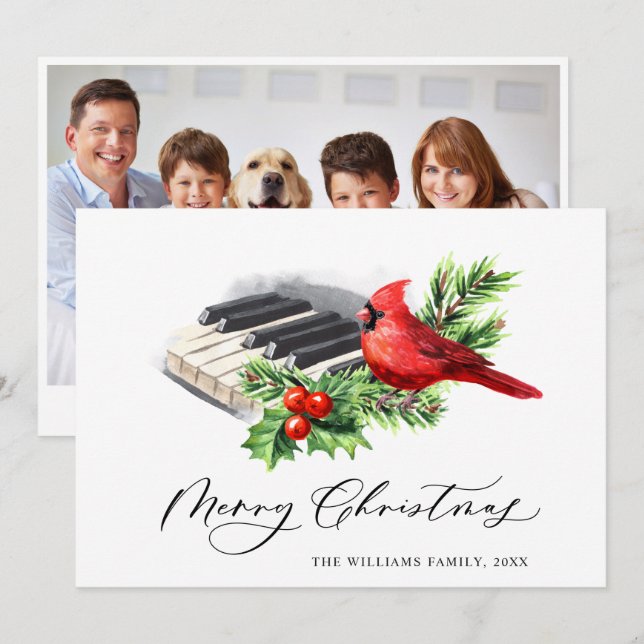 Cartes Pour Fêtes Annuelles PHOTO Red Cardinal Bird voeux Noël (Devant / Derrière)