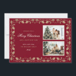 Cartes Pour Fêtes Annuelles Photo Red et Gold Holly<br><div class="desc">Elégante photo rouge Joyeuse carte de Noël avec deux photos et holly or sur un arrière - plan rouge. Personnalisez facilement ce carte de fin de année photo avec vos photos préférées,  le nom de famille et l'année.</div>