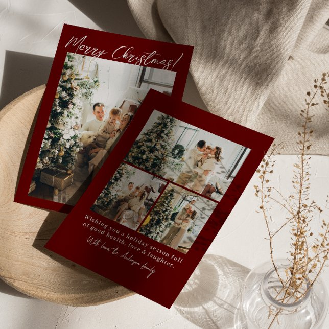 Cartes Pour Fêtes Annuelles Photo Red Maroon hiver moderne famille Noël (Créateur téléchargé)
