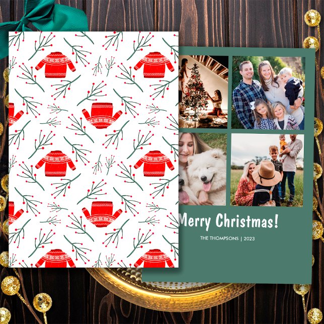 Cartes Pour Fêtes Annuelles Photo Red Ugly Sweater Christmas Festin Motif (Front and Back)