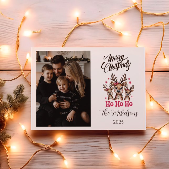 Cartes Pour Fêtes Annuelles Photo Reindeer Ho Ho Ho Christmas (Créateur téléchargé)