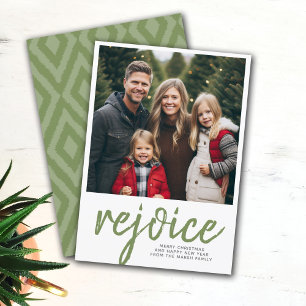 Cartes Pour Fêtes Annuelles Photo Rejoice Joyeux Noël Minimal Vert