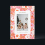 Cartes Pour Fêtes Annuelles Photo Rétro Boho Fleurs Rose Orange Mignon<br><div class="desc">Carte de Noël Photo Rétro Boho Fleurs Rose et Orange Mignonne</div>