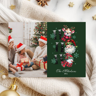 Cartes Pour Fêtes Annuelles Photo Rétro Gingham Santa & Amis Noël