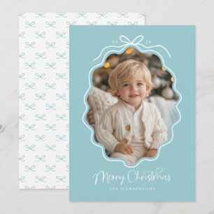 Cartes Pour Fêtes Annuelles Photo Rétro Ondulée Blanc Bleu Pastel