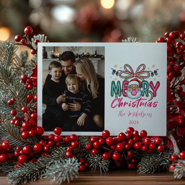 Cartes Pour Fêtes Annuelles Photo Retro Santa Merry Christmas Coquette Bow (Créateur téléchargé)