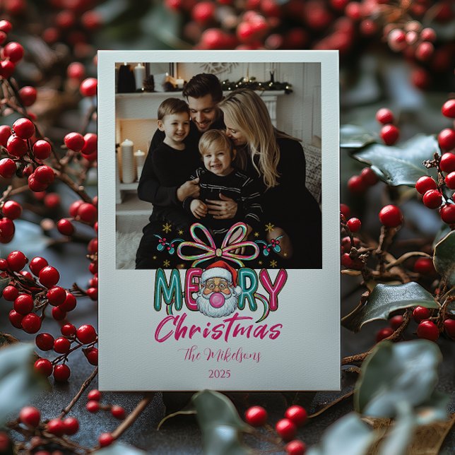 Cartes Pour Fêtes Annuelles Photo Retro Santa Merry Christmas Coquette Bow (Créateur téléchargé)