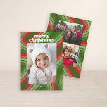 Cartes Pour Fêtes Annuelles Photo Retro Stripes - Red Green Funky<br><div class="desc">Vert rétro et rouge dans une arche d'art en ligne - Utilisez une photo verticale sur l'avant et 2 photos sur l'arrière. Faites un accueil unique et branché pour Noël Joyeux avec un motif branché et rétro sur le dos. Si vous avez besoin de déplacer quelque chose, cliquez sur le...</div>