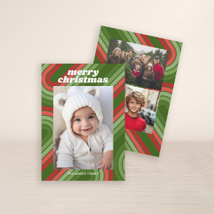 Cartes Pour Fêtes Annuelles Photo Retro Stripes - Red Green Funky