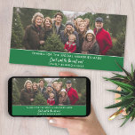 Cartes Pour Fêtes Annuelles Photo Réunion de famille horizontale ou panoramiqu<br><div class="desc">Un mémo amusant de réunion familiale avec un endroit pour ajouter une photo et inclure du texte sur le rassemblement. Accents verts qui peuvent être changés dans l'espace design avancé.</div>