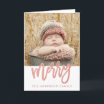 Cartes Pour Fêtes Annuelles Photo rose des vacances 2 de la feuille d'or | de<br><div class="desc">Design de carte moderne populaire de salutation de photo des vacances 2 par le © d'Elke Clarke avec une police magnifique de manuscrit avec le mot "joyeux" dans un effet rose de feuille d'or de faux.</div>