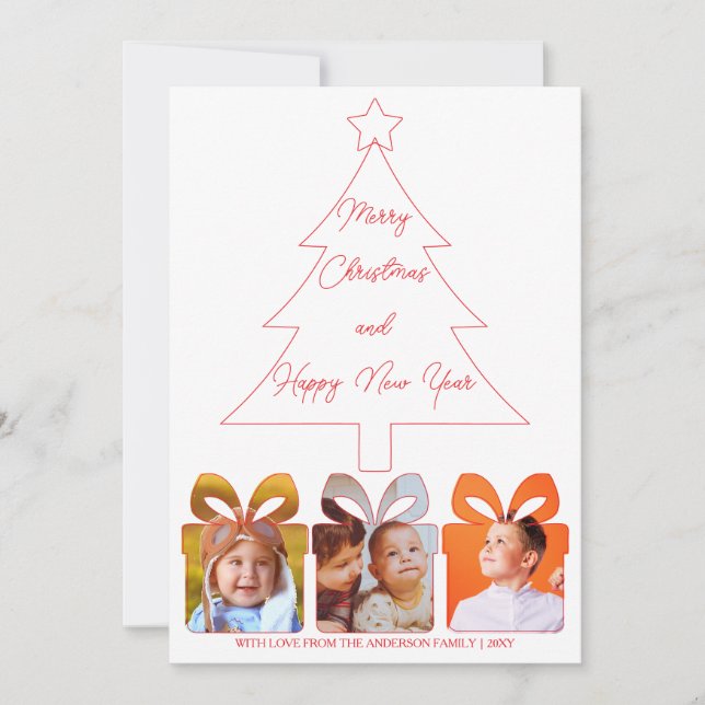 Cartes Pour Fêtes Annuelles Photo Rouge & Blanc Simple moderne Joyeux Noël (Devant)