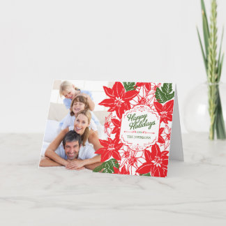 Cartes Pour Fêtes Annuelles Photo rouge et verte de vacances de poinsettias de