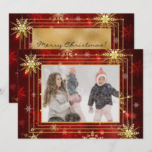 Cartes Pour Fêtes Annuelles Photo Rouge Flocon de Neige Or Noël Fêtes