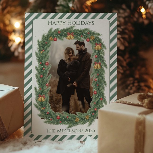 Cartes Pour Fêtes Annuelles Photo Rustic Evergreen Bell Christmas (Créateur téléchargé)