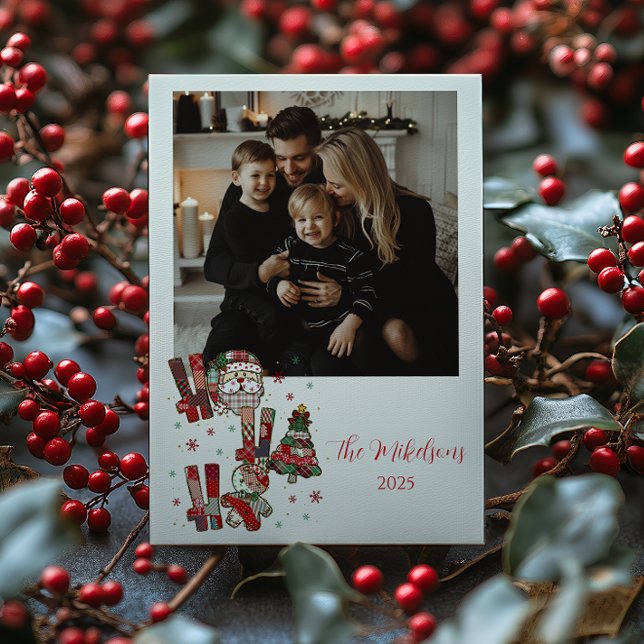 Cartes Pour Fêtes Annuelles Photo Rustic Patchwork Ho Ho Ho Christmas (Créateur téléchargé)